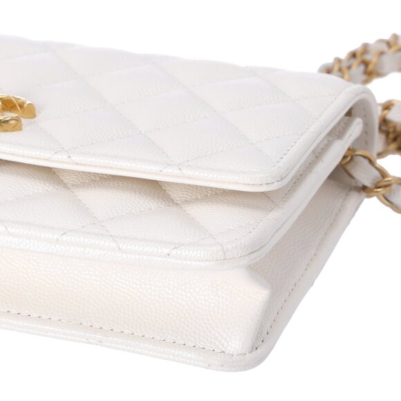 CHANEL Fit For You Wallet On Chain WOC Pearly Caviar Quilted Iridescent White - Picture 6 of 9